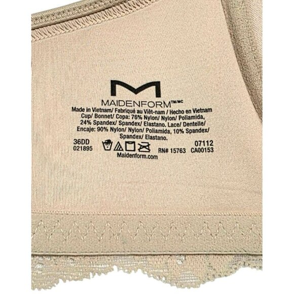 Maidenform Lace Bra One Fab Fit 36DD Lightly Lined Racerback Front Closure Beige - Picture 5 of 10